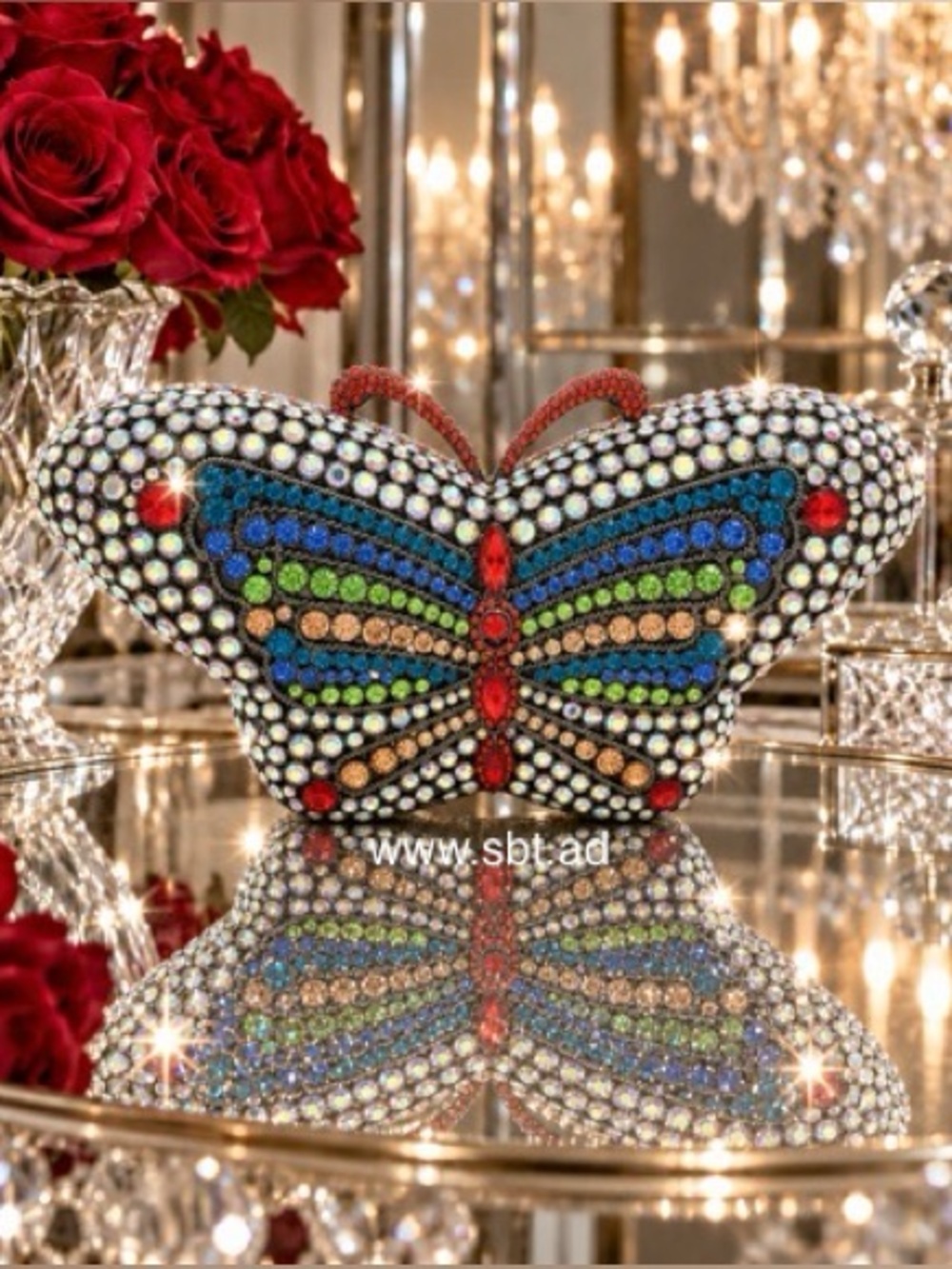 NWT Butterfly Clutch Purse Swarovski Crystal Rhinestone Luxury Evening Bag +Gift